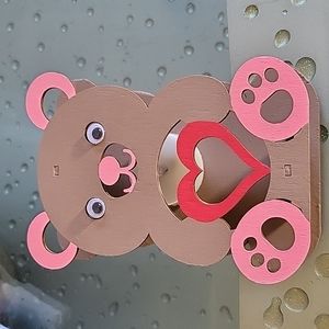 HAND CRAFTED HAND PAINTED BEAR WOODEN VALENTINE'S LIGHT UP